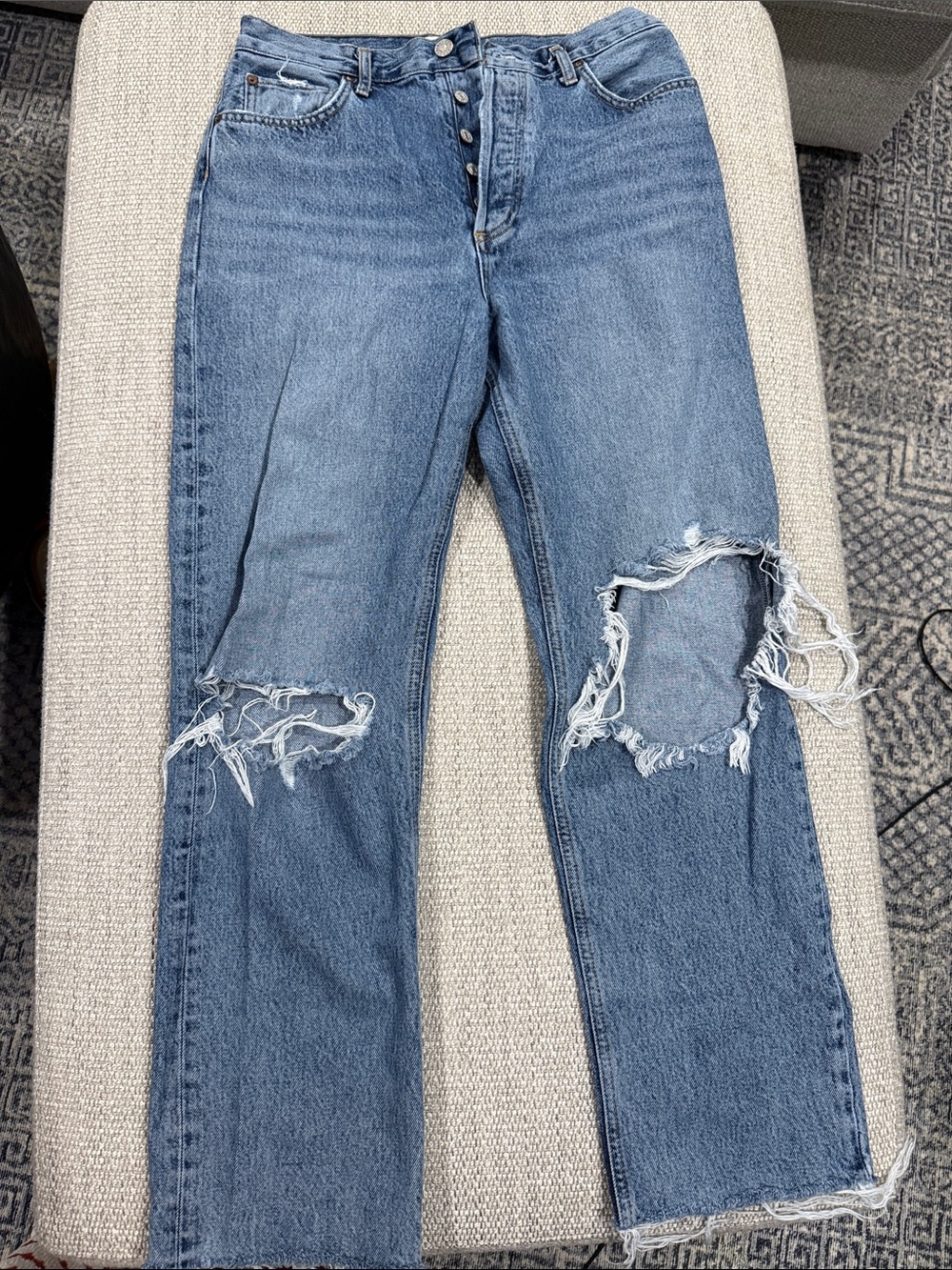 Agolde Straight-Leg Distressed Blue Jeans